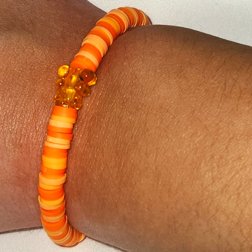 Orange Gummy Bear Handmade Clay Bead Bracelet